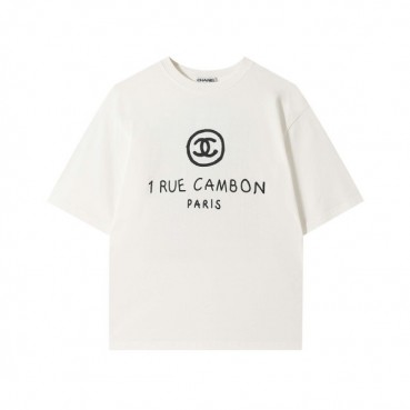 샤넬 남/녀 크루넥 화이트 반팔티 - Unisex White Tshirts 