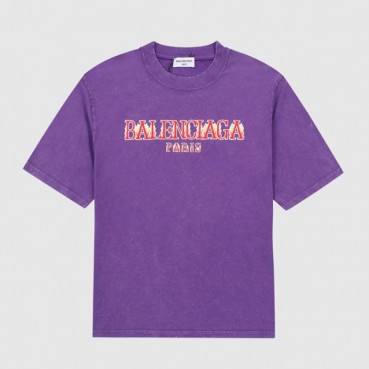 발렌시아가 남성 퍼플 크루넥 반팔티 - Mens Purple Tshirts 