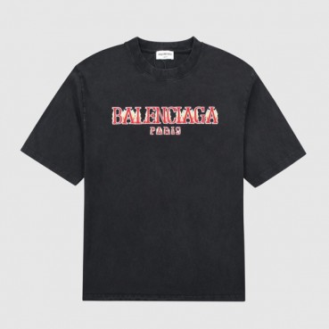 발렌시아가 남성 크루넥 블랙 반팔티 - Mens Black Tshirts 