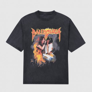 발렌시아가 남성 크루넥 블랙 반팔티 - Mens Black Tshirts 