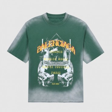 발렌시아가 남성 크루넥 그린 반팔티 - Mens Green Tshirts 