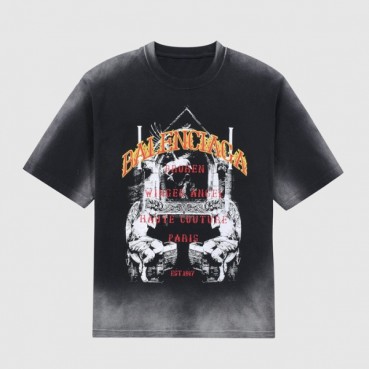 발렌시아가 남성 크루넥 블랙 반팔티 - Mens Black Tshirts 
