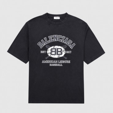 발렌시아가 남성 크루넥 블랙 반팔티 - Mens Black Tshirts 