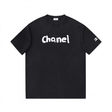 샤넬 남/녀 크루넥 블랙 반팔티 - Unisex Black Tshirts 