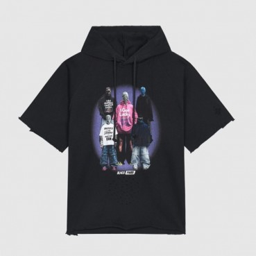발렌시아가 남성 블랙 후드 반팔티 - Mens BlackTshirts 