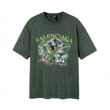 발렌시아가 남성 크루넥 그린 반팔티 - Mens GreenTshirts 