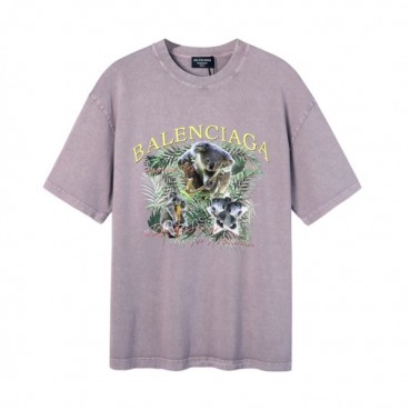 발렌시아가 남성 크루넥 그레이 반팔티 - Mens Gray Tshirts 