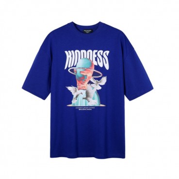발렌시아가 남성 크루넥 블루 반팔티 - Mens Blue Tshirts 