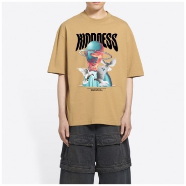 발렌시아가 남성 크루넥 카멜 반팔티 - Mens Camel Tshirts 