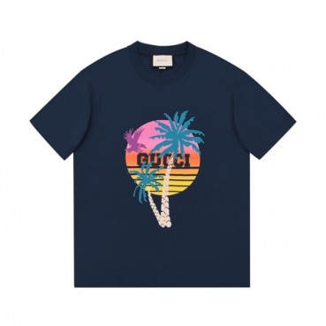 구찌 남/녀 크루넥 네이비 반팔티 - Unisex Navy Tshirts 