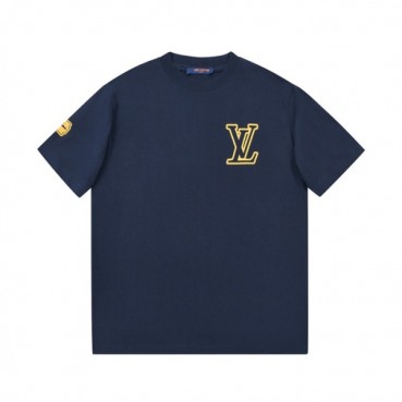 루이비통 남성 네이비 크루넥 반팔티 - Mens Navy Tshirts 