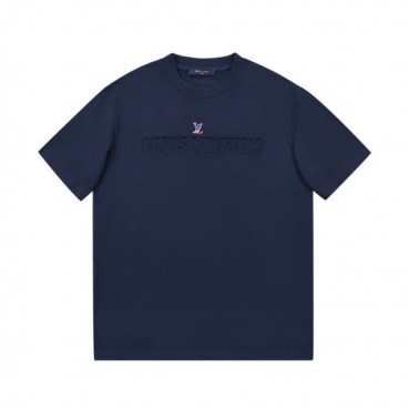 루이비통 남성 네이비 크루넥 반팔티 - Mens Navy Tshirts 