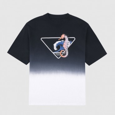 프라다 남성 크루넥 블랙 반팔티 - Mens Black Tshirts 