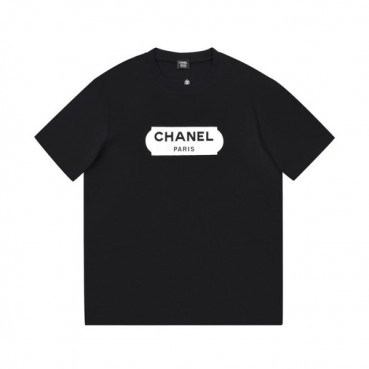 샤넬 남/녀 크루넥 블랙 반팔티 - Unisex Black Tshirts 