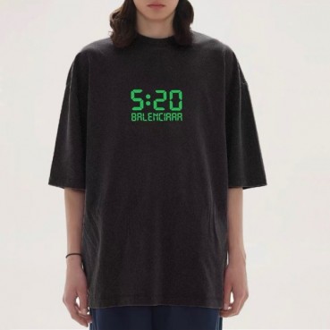 발렌시아가 남성 크루넥 블랙 반팔티 - Mens Black Tshirts 
