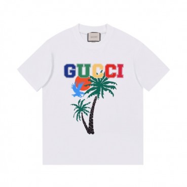 구찌 남/녀 크루넥 화이트 반팔티 - Unisex White Tshirts 