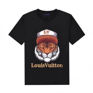 루이비통 남성 블랙 크루넥 반팔티 - Mens Black Tshirts 