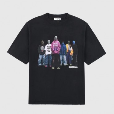 발렌시아가 남성 크루넥 블랙 반팔티 - Mens Black Tshirts 