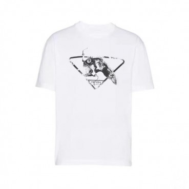 프라다 남성 화이트 크루넥 반팔티 - Mens White Tshirts 