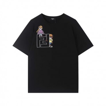 펜디 남/녀 크루넥 블랙 반팔티 - Unisex Black Tshirts 