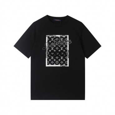 루이비통 남성 블랙 크루넥 반팔티 - Mens Black Tshirts 
