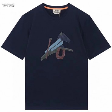 에르메스 남자 네이비 크루넥 반팔티 - Mens Navy  Tshirts 