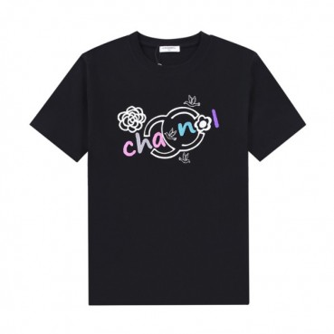 샤넬 남/녀 크루넥 블랙 반팔티 - Unisex Black Tshirts 