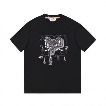 에르메스 남자 블랙 크루넥 반팔티 - Mens Black Tshirts 