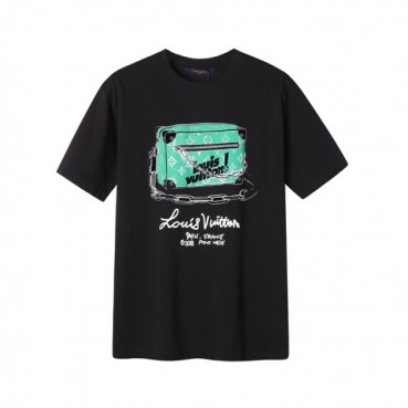 루이비통 남성 블랙 크루넥 반팔티 - Mens Black Tshirts 