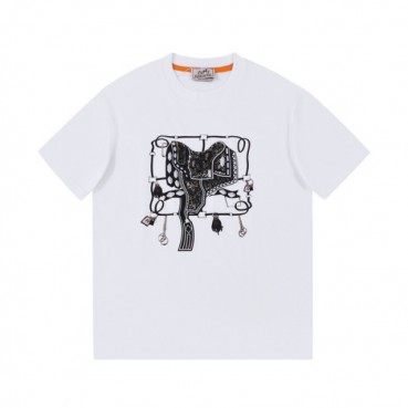 에르메스 남자 화이트 크루넥 반팔티 - Mens White Tshirts 