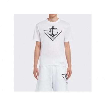 프라다 남성 화이트 크루넥 반팔티 - Mens White Tshirts 