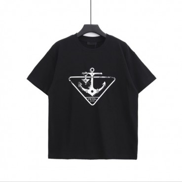 프라다 남성 블랙 크루넥 반팔티 - Mens Black Tshirts 