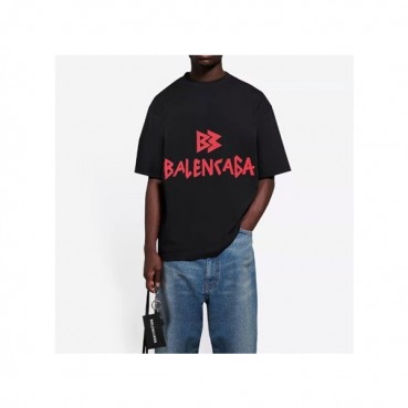 발렌시아가 남성 블랙 크루넥 반팔티 - Mens Black Tshirts 