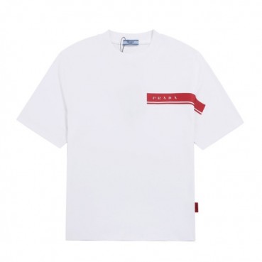 프라다 남성 화이트 크루넥 반팔티 - Mens White Tshirts 
