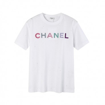 샤넬 남/녀 크루넥 화이트 반팔티 - Unisex White Tshirts 