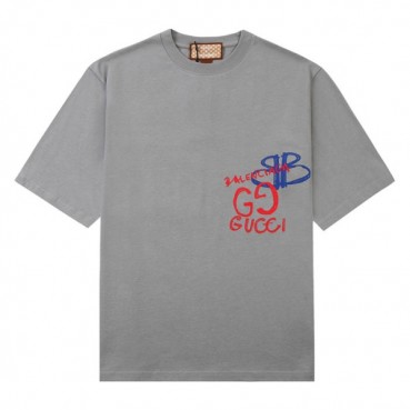 구찌 남성 크루넥 그레이 반팔티 - Mens Gray Tshirts 