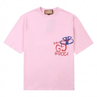 구찌 남성 크루넥 핑크 반팔티 - Mens Pink Tshirts 