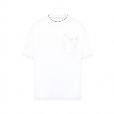 프라다 남성 화이트 크루넥 반팔티 - Mens White Tshirts 