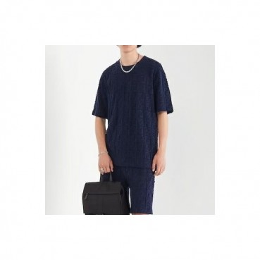 펜디 남성 크루넥 네이비 반필티 - Mens Navy Tshirts 