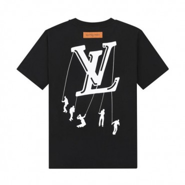 루이비통 남성 블랙 크루넥 반팔티 - Mens Black Tshirts 