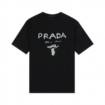 프라다 남성 블랙 크루넥 반팔티 - Mens Black Tshirts 