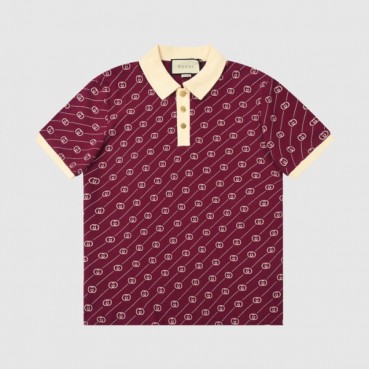 구찌 남성 버건디 폴로 반팔티 - Mens Burgundy Tshirts 