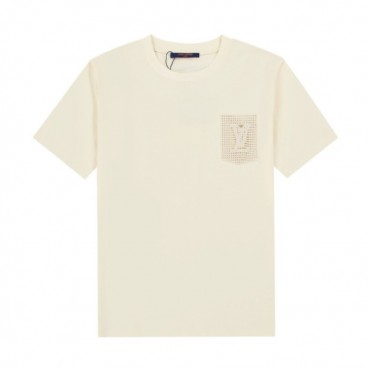 루이비통 남성 아이보리 크루넥 반팔티 - Mens Ivory Tshirts 
