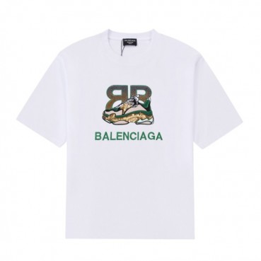 발렌시아가 남성 크루넥 화이트 반팔티 - Mens White Tshirts 