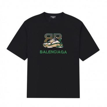 발렌시아가 남성 크루넥 블랙 반팔티 - Mens Black Tshirts 