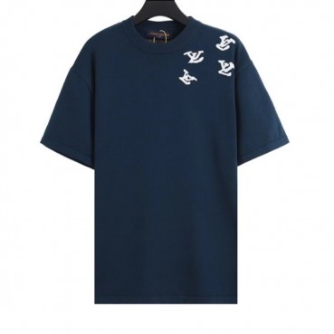 루이비통 남성 네이비 크루넥 반팔티 - Mens Navy Tshirts 