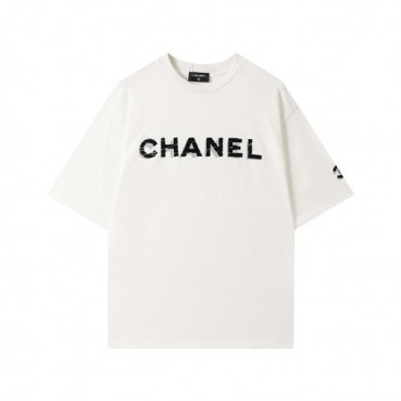 샤넬 남/녀 크루넥 화이트 반팔티 - Unisex White Tshirts 