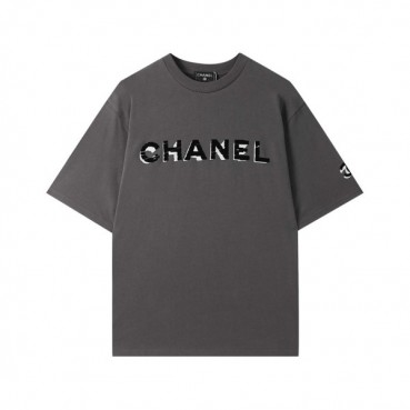 샤넬 남/녀 크루넥 그레이 반팔티 - Unisex Gray Tshirts 
