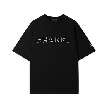 샤넬 남/녀 크루넥 블랙 반팔티 - Unisex Black Tshirts 