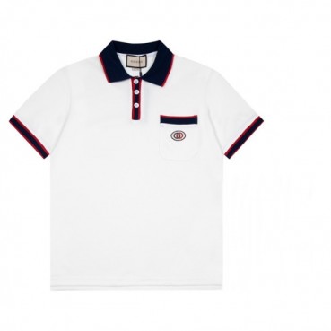 구찌 남성 화이트 폴로 반팔티 - Mens White Tshirts 